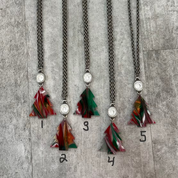 Marbled Christmas Tree Necklace