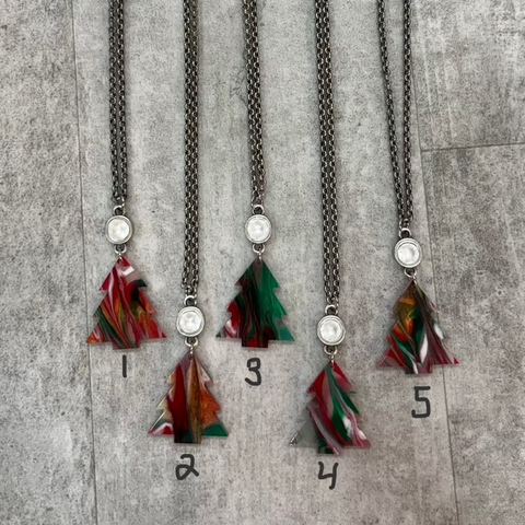 Marbled Christmas Tree Necklace