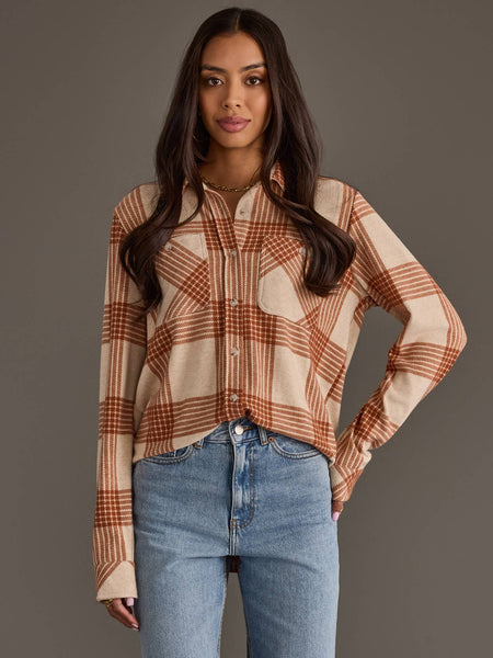 Cream & Rust Plaid Top