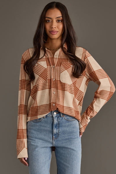 Cream & Rust Plaid Top
