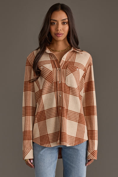 Cream & Rust Plaid Top