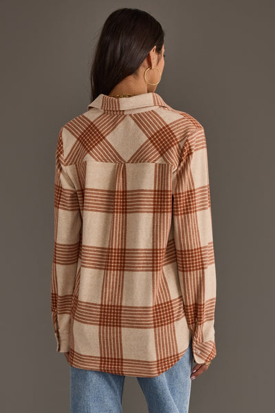 Cream & Rust Plaid Top
