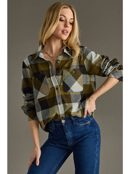 Olive & Black Plaid Top
