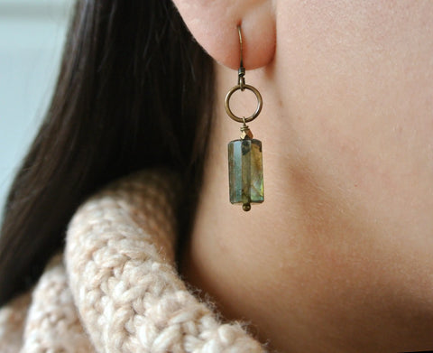 Labradorite Cylinder Earrings