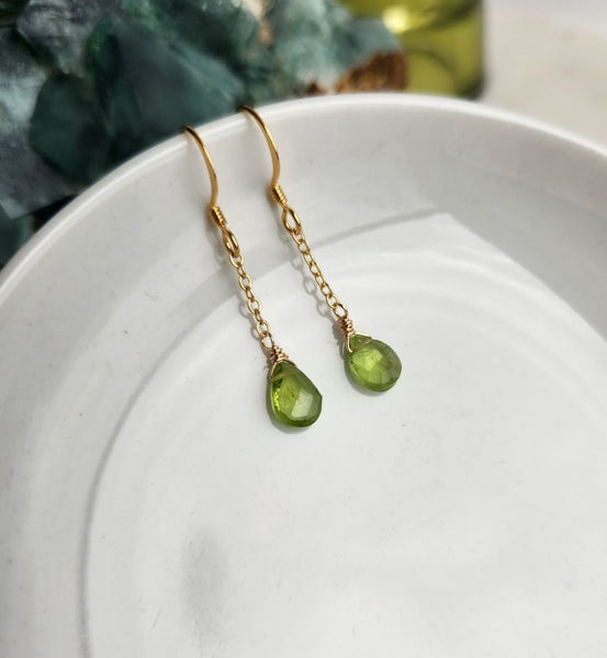 Peridot Gold Chain Earrings