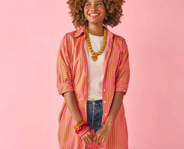 Colette Shirtdress Camel & Pink