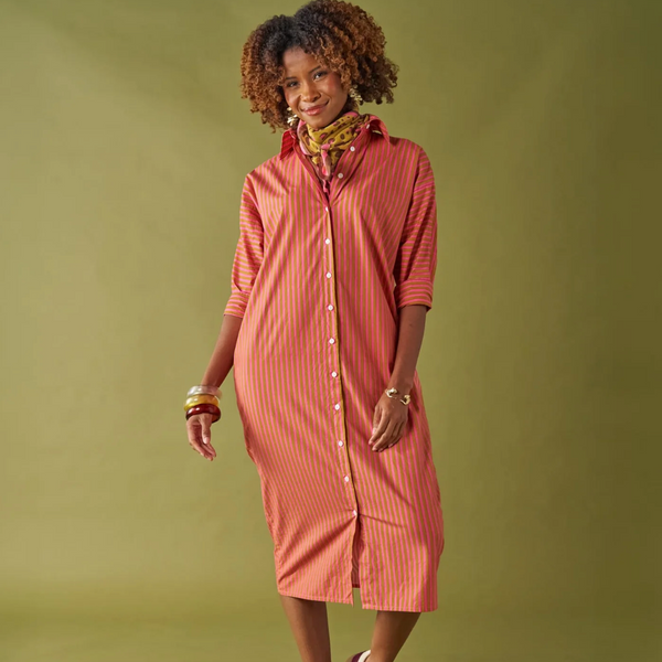 Colette Shirtdress Camel & Pink