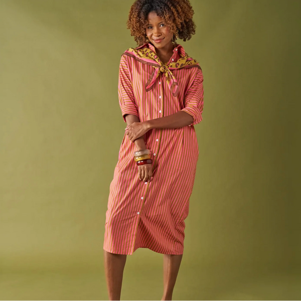 Colette Shirtdress Camel & Pink