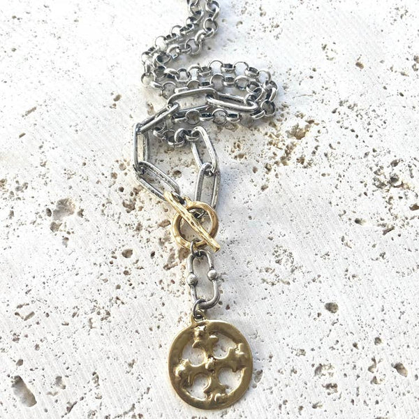 Cross Mixed Metal Necklace
