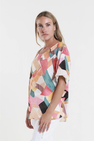 Geometric Peach Linen Top