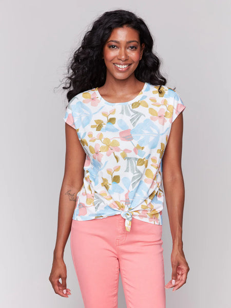 Cap Sleeve FrontKnot Floral Top
