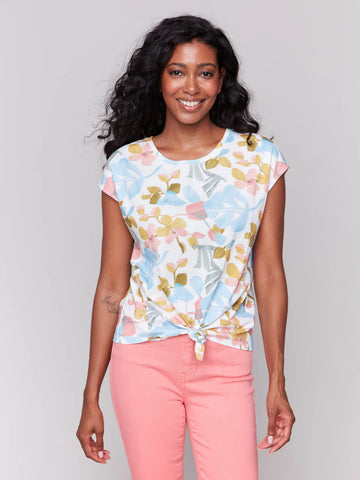 Cap Sleeve FrontKnot Floral Top