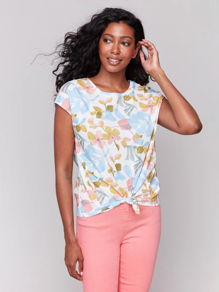 Cap Sleeve FrontKnot Floral Top