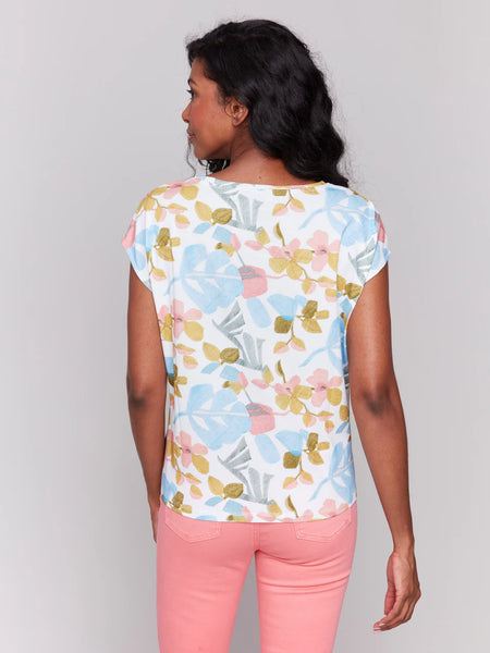 Cap Sleeve FrontKnot Floral Top