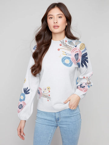 Grey Print Mock Neck Sweater