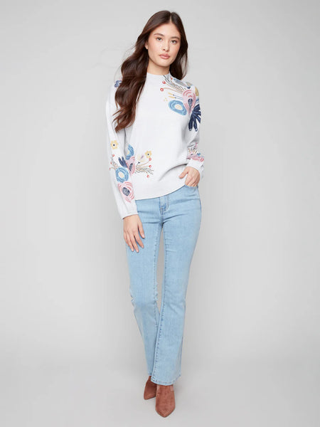 Grey Print Mock Neck Sweater