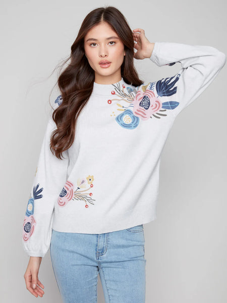 Grey Print Mock Neck Sweater