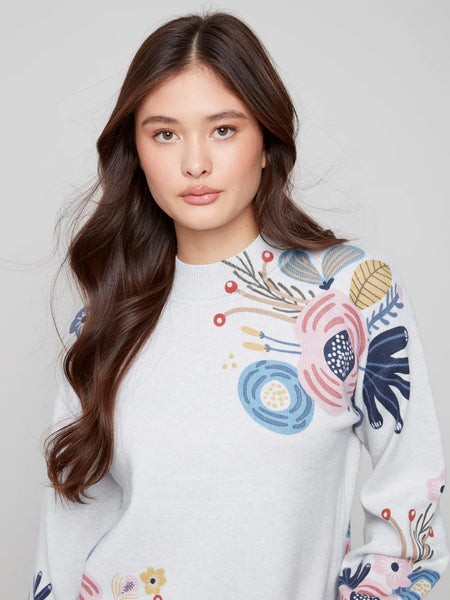 Grey Print Mock Neck Sweater