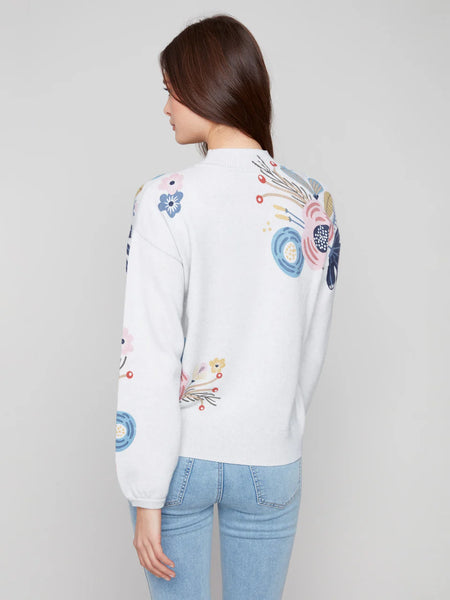Grey Print Mock Neck Sweater