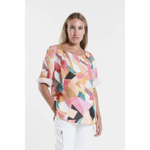 Geometric Peach Linen Top