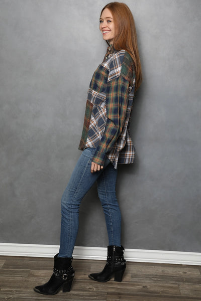 Green Mixed Plaid Shirt