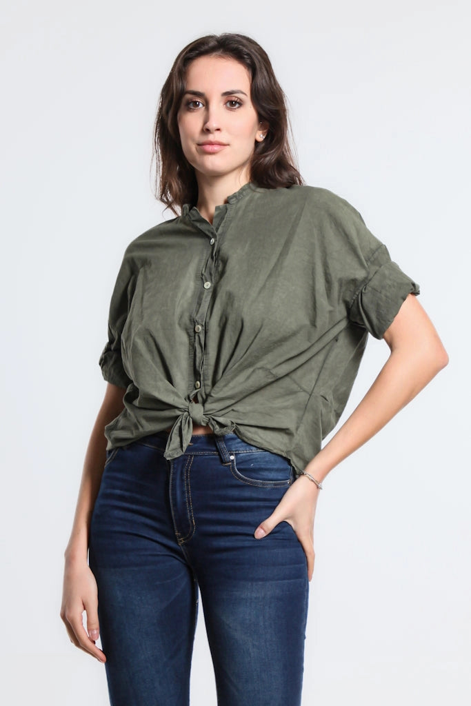 Lucia Tie Front Top Army