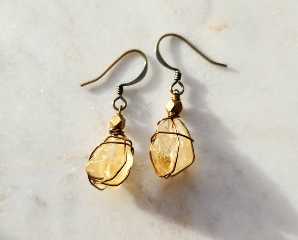 Wire Wrapped Citrine Earrings