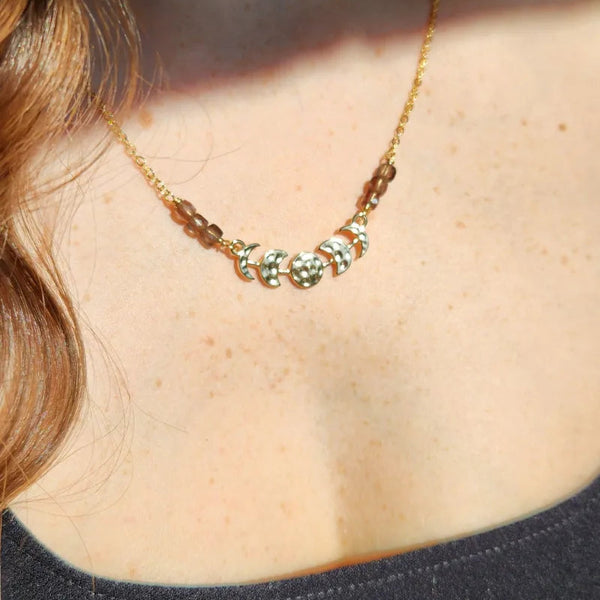 Moon Phase Necklace SmokyQuartz