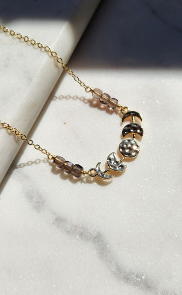 Moon Phase Necklace SmokyQuartz