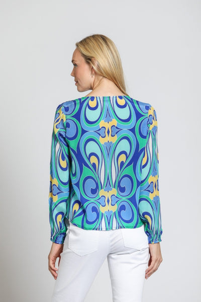 Blue/Green V-Neck Tie Top