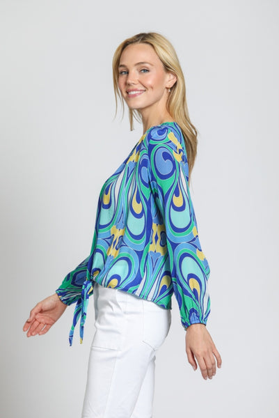 Blue/Green V-Neck Tie Top